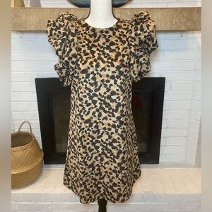 THML Animal Print Mini Dress with Ruffle Sleeves